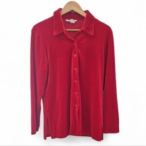 Vintage Red Velvet Blouse Small Tiramisu USA Made Holiday Party Shirt Sz S
